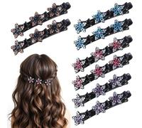 Tyqour Pack of 4 Hair Clips with Crystal Flower, Glittering Crystal Stone Braided Hair Clips, Rhinestone Hair Clip with 3 Mini Clips, Double Layer Hair Clips for Women and Girls, Star Braided Hair