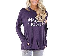 TYQQU Mama Bear Sweatshirts for Women Crewneck Long Sleeve Casual Shirts Tunic Tops Lightweight Tops Purple M