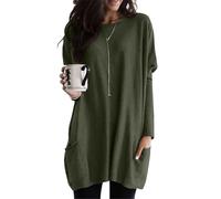 TYQQU Women Simple Basic Style Long Sweatshirt Tops with Pocket Comfortable Round Neck Shirts Army Green XL