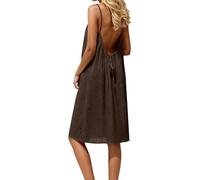 TYQQU Women Sleeveless Open Back Casual Beach Vacation Cami Dresses Swing Summer Knee Length House Dress with Back Tie