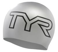TYR Adult Wrinkle Free Silicone Swim Cap Silver/Logo