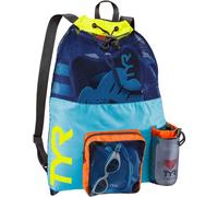 TYR Big Mesh Mummy Backpack for Wet Swimming Gym and Workout Gear Blue/Yellow