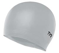 TYR Latest Designed Long Hair Silicone Swim Cap, Keeps Hair Clean with Ear Protector,Waterproof Silicone Swimming Cap for Adult, Woman and Men (Silver)