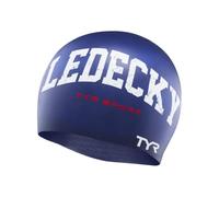 TYR x Katie Ledecky Swim Cap - Elite Adult Silicone Workout Swim Cap, Navy/White