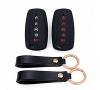 TyranCoupe 2Pcs Silicone 5 Button Smart Key Covers for Explorer Bronco Expedition Mustang Edge F150-F550 Raptor 2017-2025 (Black/Black Red)