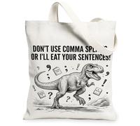 Tyrannosaurus Canvas Tote Bag for Women, Humorous Fanciful Comma Question Mark N/A Black Washable Reusable Market Tote Idea, Black, 13x15 Inch