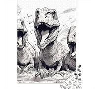 Tyrannosaurus Dinos 1000 Piece Fade-resistant Printing Blackwhite Sketch Style Brain Training Puzzle Get Well Soon Gift Travel-sized Storage Vintage Inspired 70x50cm/1000pcs