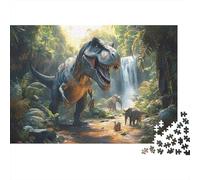 Tyrannosaurus Rex 1000 Pc Extra-Thick Cardboard Senior Puzzle, Prehistoric Jungle Scene Concentration Game, Christmas Holiday Activity 52x38cm/1000pcs