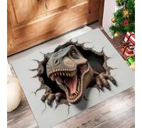 Tyrannosaurus Rex Breaks Through The Wall Door Mats Indoor, 40 x 60 cm Machine Washable Inside Door Mat, 3D Animal Creations Absorbent Entrance Rug Floor Mats For Front Rear Doors - Brownish-Gray