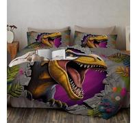Tyrannosaurus Rex Bursts Through The Wall Duvet Cover Super King Size, Bedding Set 3D Animal, Reversible Duvet Covers for Girls Boys Bedding Quilt Cover with Pillowcases Ultra Soft Comfy, Yellow