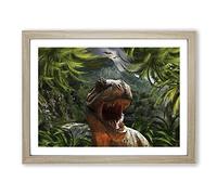 Tyrannosaurus Rex Dinosaur Modern Framed Wall Art Print, Ready to Hang Picture for Living Room Bedroom Home Office Décor, Oak A2 (64 x 46 cm)