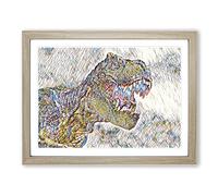 Tyrannosaurus Rex Dinosaur No.3 Modern BG Framed Print | A3 Oak Framed Wall Art | Ready to Hang | Modern Nature Picture | Living Room Bedroom Lounge Office