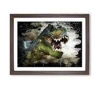 Tyrannosaurus Rex Dinosaur No.3 Modern CB Framed Print | A4 Walnut Framed Wall Art | Ready to Hang | Modern Nature Picture | Living Room Bedroom Lounge Office