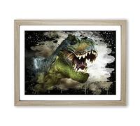 Tyrannosaurus Rex Dinosaur No.3 Modern CB Framed Wall Art Print, Ready to Hang Picture for Living Room Bedroom Home Office Décor, Oak A3 (46 x 34 cm)