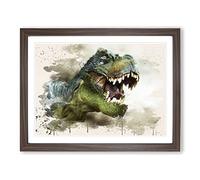 Tyrannosaurus Rex Dinosaur No.3 Modern FC Framed Print | A3 Walnut Framed Wall Art | Ready to Hang | Modern Nature Picture | Living Room Bedroom Lounge Office