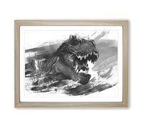 Tyrannosaurus Rex Dinosaur Vol.3 V1 Modern Framed Wall Art Print, Ready to Hang Picture for Living Room Bedroom Home Office Décor, Oak A4 (34 x 25 cm)