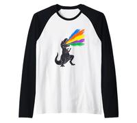 Tyrannosaurus Rex Shooting Rainbow Laser, Dinosaur Raglan Baseball Tee