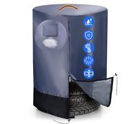 Tyre Cover，Heavy Duty 420D Car Tyre Stack Cover, Large Spare Wheel Covers Outdoor,Universal Spare Wheel Covers with Zipper,Air Vent & Full Drawstring(Holding 4 Tyres Within 32 In，Grey & Black)