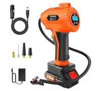 Tyre Inflator Air Compressor, 21V Battery and 12V DC Cable Inflatable 180PSI Max Powered Portable Pump with Digital Pressure Gauge for Cars Motorcycles Bicycles Balls, Orange