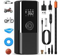 Tyre Inflator Air Compressor, Rechargeable Cordless Tyre Inflator, Car tyre inflator, 150PSI 6000mAh Mini Air Tyre Pump Car Accessories LED Light for Car Motorcycle Bicycle (Black)