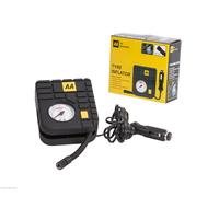AA Car Essentials 12V Compact Tyre Inflator AA5007 - For Cars Vans Motorbikes Vehicles Inflatables Bicycles - PSI BAR KPA 0-80 PSI - Includes Adaptors, Black