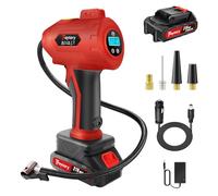 Tyre Inflator Cordless Air Compressor, 21V Rechargeable Battery Powered 180PSI Portable Handheld Car Tyre Pump with 12V Power Adapter Digital Pressure Gauge for Cars Motorcycles, Red