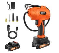 Tyre Inflator Cordless Air Compressor, 21V Rechargeable Battery Powered 180PSI Portable Handheld Car Tyre Pump with 12V Power Adapter Digital Pressure Gauge for Cars Motorcycles, Orange