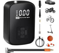 Tyre Inflator Portable 150 PSI Electric Air Compressor Mini Air Tyre Pump Rechargeable Cordless with Digital Gauge, LED Light and 3 Valve Adaptors for Car, Motorbike, Bike, Ball and Inflatables