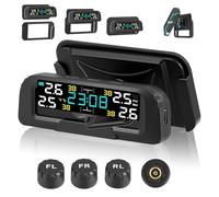 Tyre Pressure Monitoring System with Time & Detached Bracket, TPMS 4/2 Wheel Universal Solar Wireless Tire Pressure Monitor with 4 External Sensors, Pressure Range 0-6 bar, 0-87Psi, 6 Alarm Mode