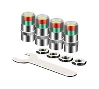 Tyre Pressure Valve Caps - 3 Colour Alert Visual Sensor, Anti-Leak Copper Dust Cap For Car SUV Truck, Real Time 32 PSI Monitoring,4 Piece Set, Anti-Theft Hex Nut Grade For Wheel Tyre Stem