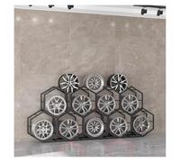 Tyre Rim Display Rack，Wheel Rims Shelf Organizer， Rims Tire Rack for Garage Home Trade Show Auto Repair Shop Floor Standing Tyre Hexagon Display Stand(9+4)