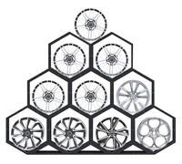 Tyre Rim Display Rack，Wheel Rims Shelf Organizer， Rims Tire Rack for Garage Home Trade Show Auto Repair Shop Floor Standing Tyre Hexagon Display Stand(9+3)