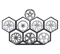 Tyre Rim Display Rack，Wheel Rims Shelf Organizer， Rims Tire Rack for Garage Home Trade Show Auto Repair Shop Floor Standing Tyre Hexagon Display Stand(7+2)