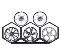 Tyre Rim Display Rack，Wheel Rims Shelf Organizer， Rims Tire Rack for Garage Home Trade Show Auto Repair Shop Floor Standing Tyre Hexagon Display Stand(3+2)