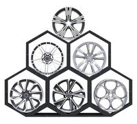 Tyre Rim Display Rack，Wheel Rims Shelf Organizer， Rims Tire Rack for Garage Home Trade Show Auto Repair Shop Floor Standing Tyre Hexagon Display Stand(5+2)