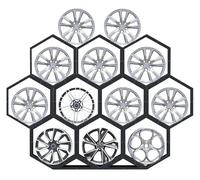 Tyre Rim Display Rack，Wheel Rims Shelf Organizer， Rims Tire Rack for Garage Home Trade Show Auto Repair Shop Floor Standing Tyre Hexagon Display Stand(10+2)