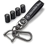 Tyre Valve Caps and Car Keychain Compatible with Mercedes Benz C E S M Serie CLK GLK GL AB AMG GLS GLE AMG, Keyring with Car Tyre Dust Caps Combo, Black