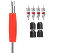 Tyre Valve Repair Kit, Car Tyre Valve Removal Tool Set, Dual Head Valve Core Remover, 4 Pcs Tire Valve Caps, 4Pcs Valve Cores, Fit for Car Bicycle Auto Easy Tire Maintenance