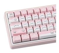 TYRIXKI PBT Keycaps,127 Keys Pink Cat Keycaps Dye-Sublimation Cute Keycap Mao Profile Custom Keycap for Cherry Gateron MX Swithes Mechanical Gaming Keyboards