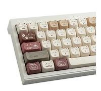 TYRIXKI PBT Keycaps 142 Keys Cute Keycaps Dye-Sublimation Coffee Cat Keycap Mao Profile Custom Keycap for Cherry Gateron MX Swithes Mechanical Gaming Keyboards