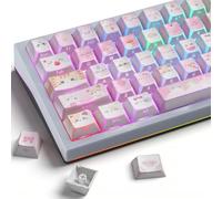 TYRIXKI PBT Keycaps - Shine Through Keycap,130 Keys Double Shot Side Printed Light Shadow Cat Keycap, Cherry Profile Custom Cute Keycap for Cherry MX Switches Mechanical Keyboards