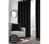 Tyrone Hampton Thermal Blackout Velvet Eyelet Curtains Black