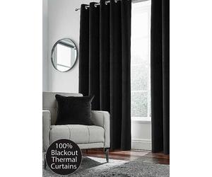 Tyrone Hampton Thermal Blackout Velvet Eyelet Curtains Black