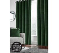 Tyrone Hampton Thermal Blackout Velvet Eyelet Curtains Green