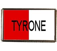 TYRONE Irish County Ireland Red & White Silver Colour Rectangle Badge With A Velveteen Bag