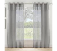 Tyrone Textiles Andorra Grey Textured Header Sheer Voile Panels - Pair 140 X 229Cm (55X90")
