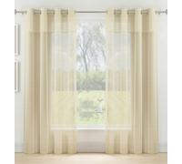 Tyrone Textiles 'Andorra' Textured Fabric Header Voile Panels Pair with Eyelet Header - Cream - 55" (140cm) Width x 90" (229cm) Drop