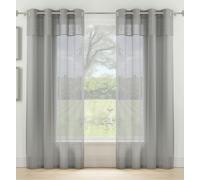 Tyrone Textiles 'Andorra' Textured Fabric Header Voile Panels Pair with Eyelet Header - Grey - 55" (140cm) Width x 90" (229cm) Drop