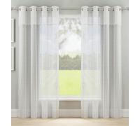 Tyrone Textiles 'Andorra' Textured Fabric Header Voile Panels Pair with Eyelet Header - White - 55" (140cm) Width x 54" (137cm) Drop