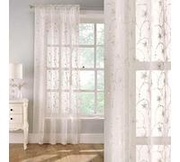 Tyrone Textiles Ltd Belle - Embroidered Floral Voile Panel Curtain on Linen Style Ground with Glittery Sequins (Cream, Drop - 48" (122cm))